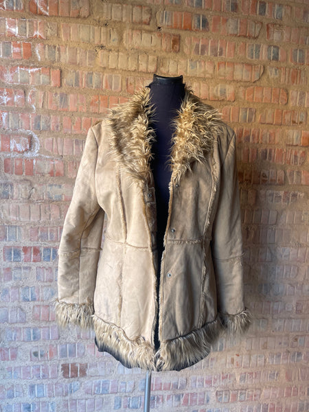 Faux Suede Jacket with Fur Collar (M)