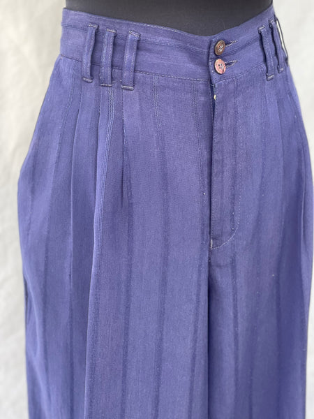 Navy Striped Pleated Pants (38)