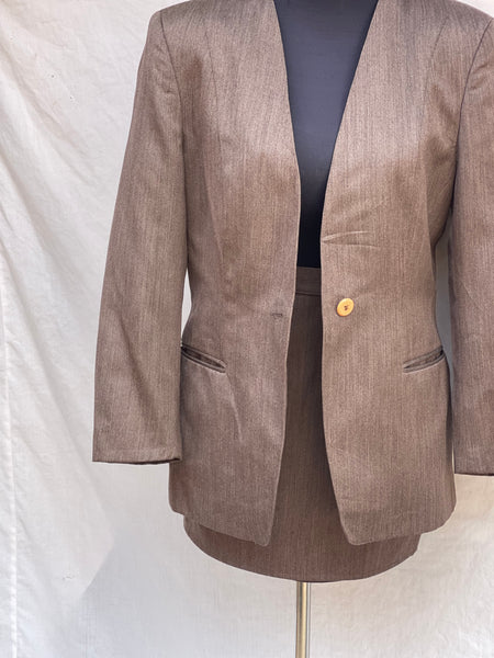 Pure Wool Brown Vintage Skirt Suit (32)