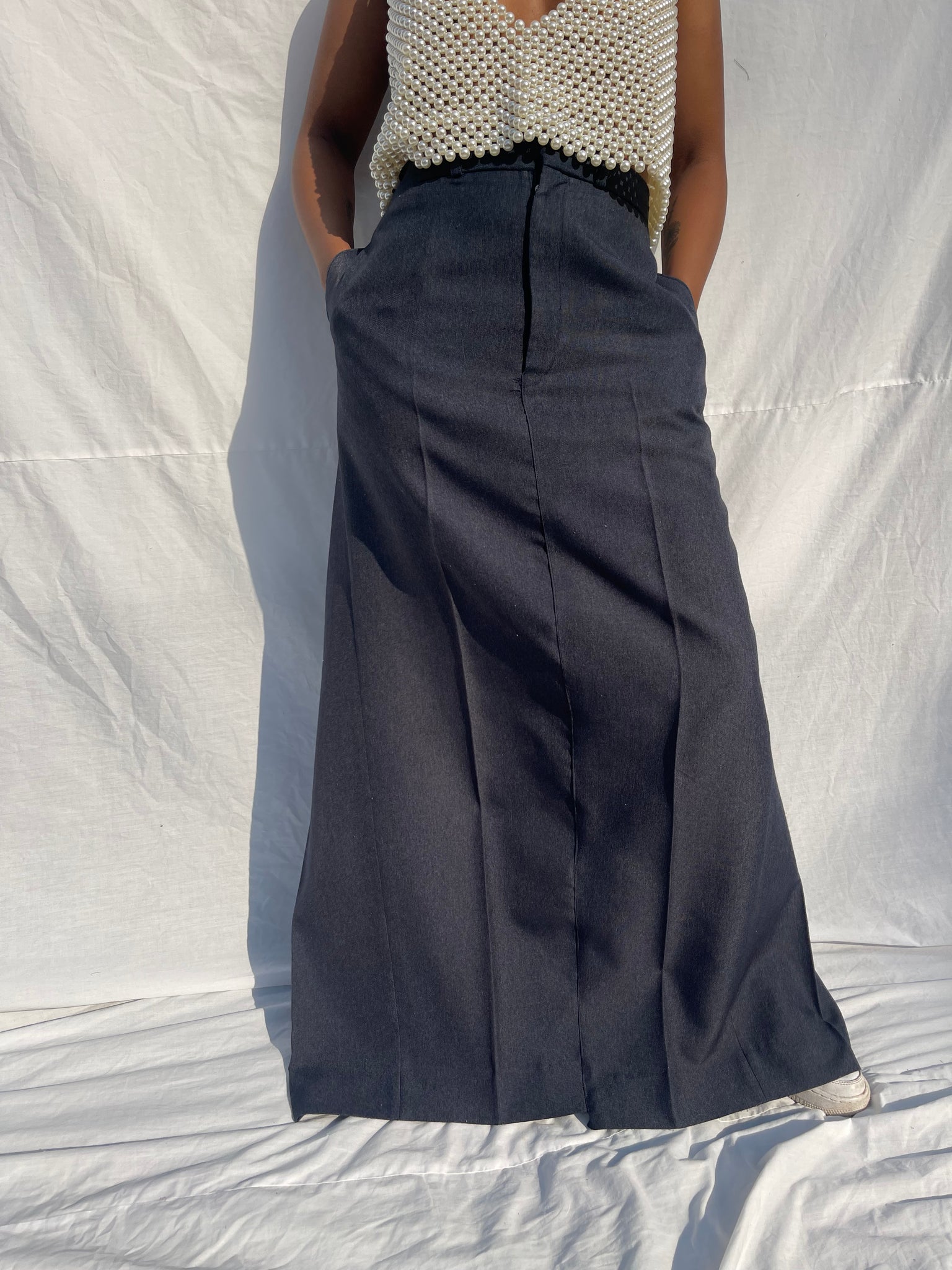 Navy Reworked Skirt with Back Slit (38)