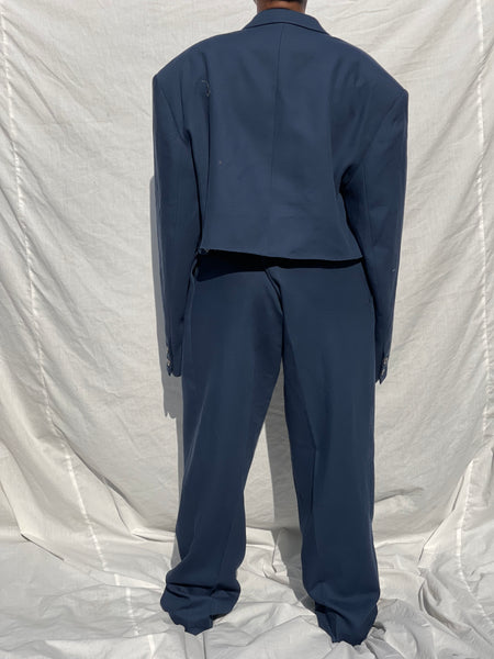 Navy Pleated Cropped Unisex Suit (Women’s 36)