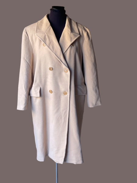 Cream DB Wool & Angora Coat (L) (Small Cut)