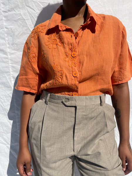 Orange Floral Blouse (S)