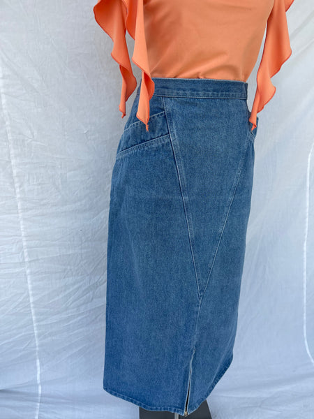 Retro Denim Skirt with Pockets (36)