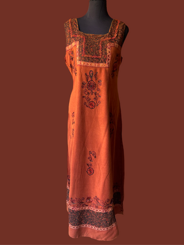 Orange Embroidered Maxi Dress (L)
