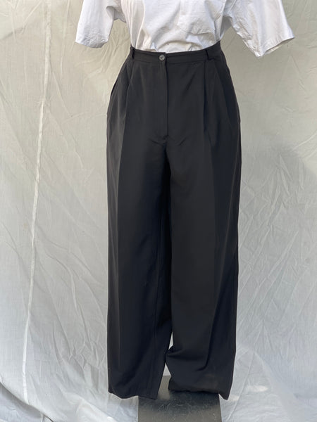 Black Pure Wool Pleated Pants (34)