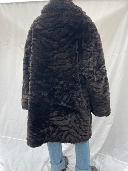 Zebra Pattern Faux Fur Teddy Coat (40)